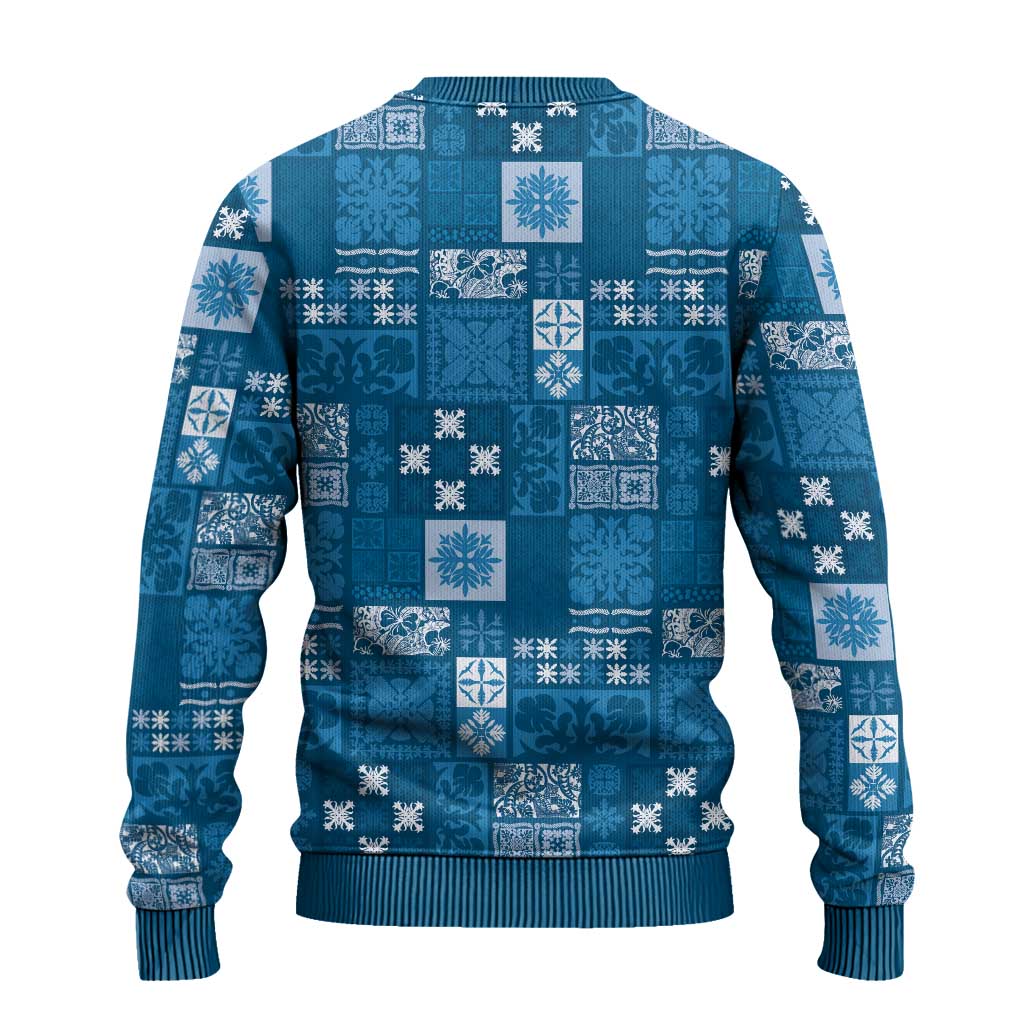 Vintage Hawaiian Quilting Patterns Ugly Christmas Sweater Blue Style Tribal Fabric Patchwork - Polynesian Pride