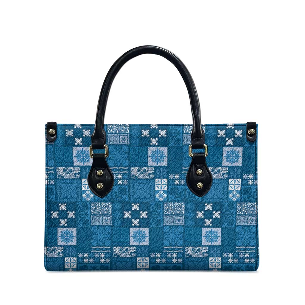 Vintage Hawaiian Quilting Patterns Leather Bag Blue Style Tribal Fabric Patchwork - Polynesian Pride