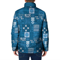 Vintage Hawaiian Quilting Patterns Padded Jacket Blue Style Tribal Fabric Patchwork - Polynesian Pride