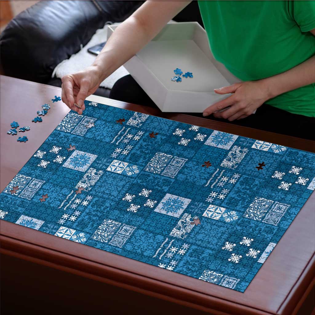 Vintage Hawaiian Quilting Patterns Puzzle Blue Style Tribal Fabric Patchwork - Polynesian Pride