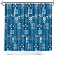 Vintage Hawaiian Quilting Patterns Shower Curtain Blue Style Tribal Fabric Patchwork - Polynesian Pride