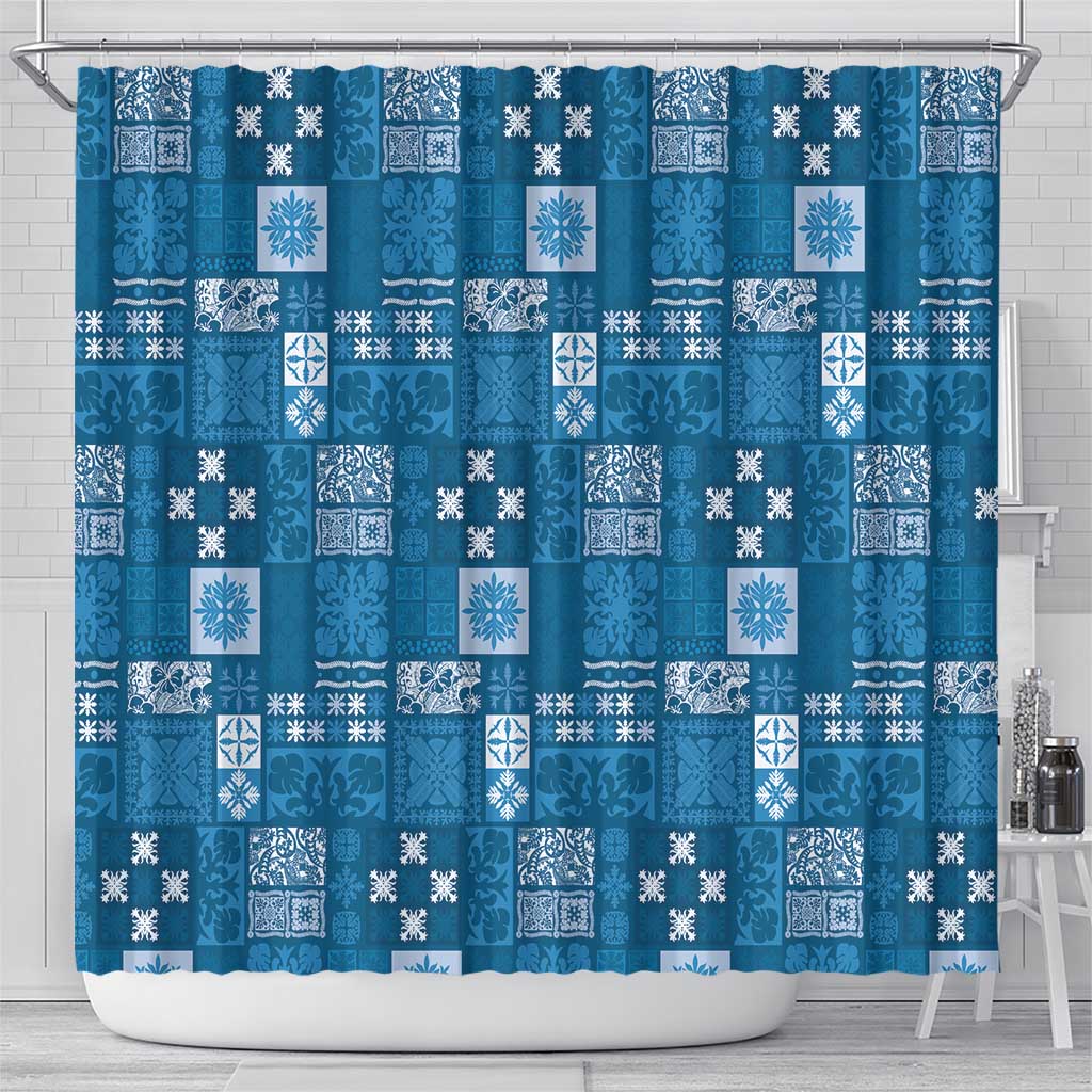 Vintage Hawaiian Quilting Patterns Shower Curtain Blue Style Tribal Fabric Patchwork - Polynesian Pride