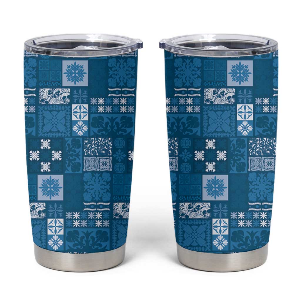 Vintage Hawaiian Quilting Patterns Tumbler Cup Blue Style Tribal Fabric Patchwork - Polynesian Pride