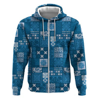 Vintage Hawaiian Quilting Patterns Zip Hoodie Blue Style Tribal Fabric Patchwork - Polynesian Pride