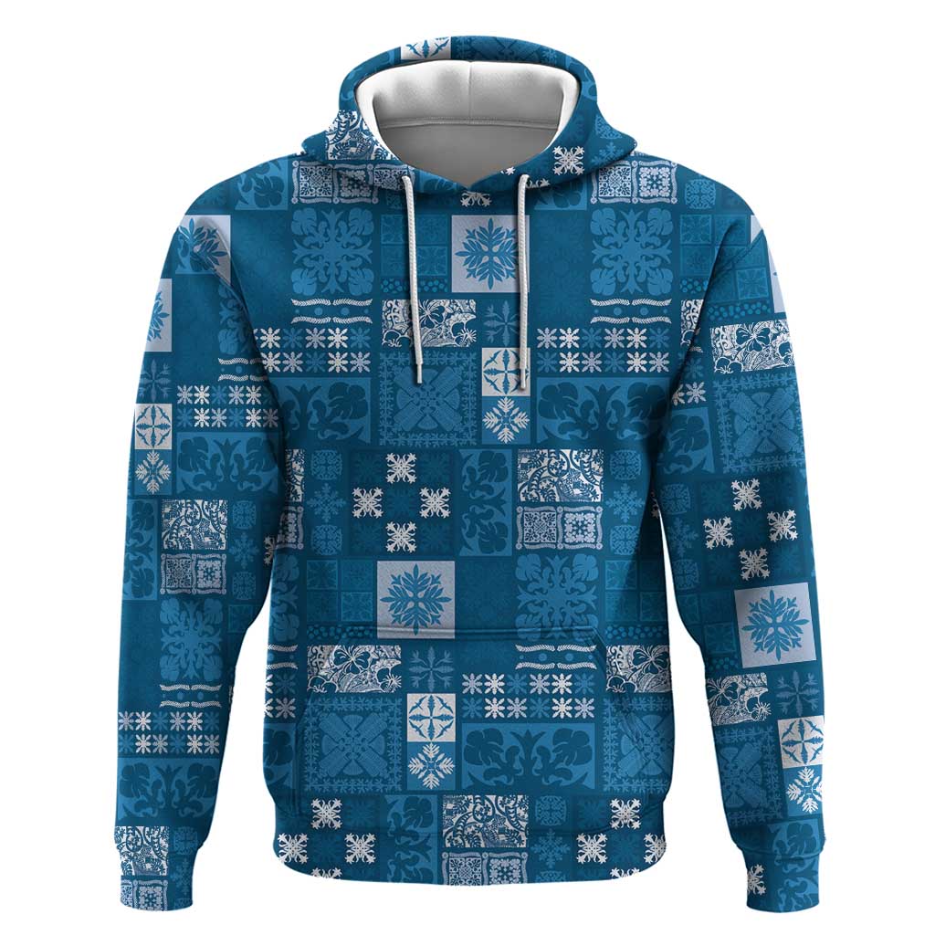 Vintage Hawaiian Quilting Patterns Zip Hoodie Blue Style Tribal Fabric Patchwork - Polynesian Pride