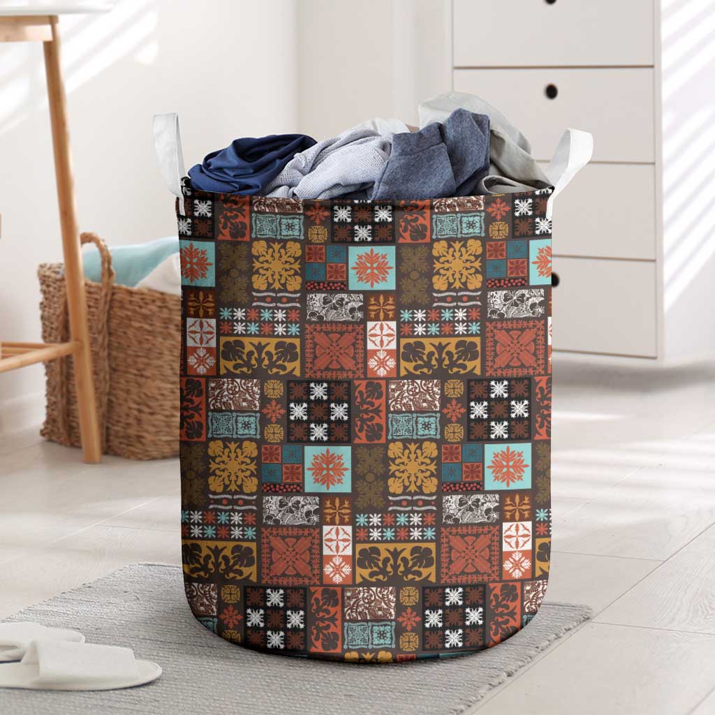Vintage Hawaiian Quilting Patterns Laundry Basket Brown Style Tribal Fabric Patchwork - Polynesian Pride