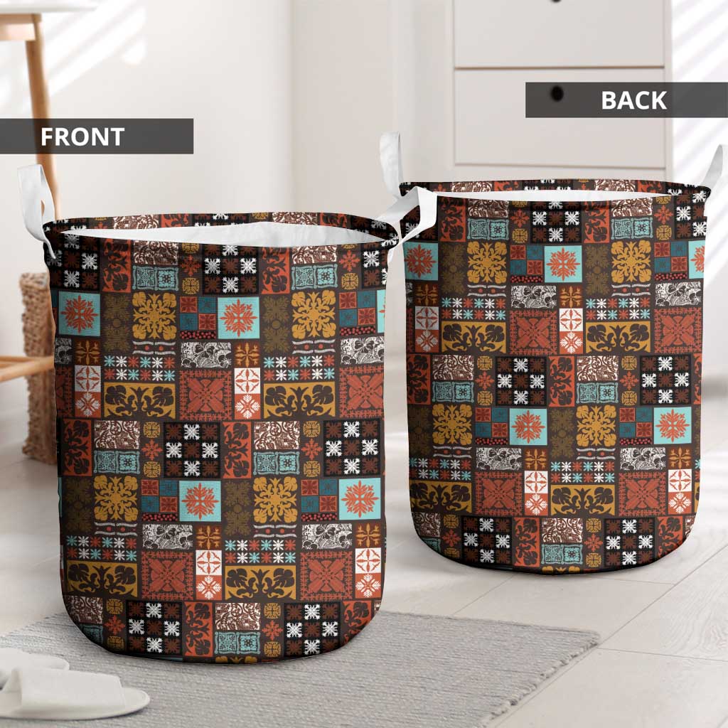 Vintage Hawaiian Quilting Patterns Laundry Basket Brown Style Tribal Fabric Patchwork - Polynesian Pride