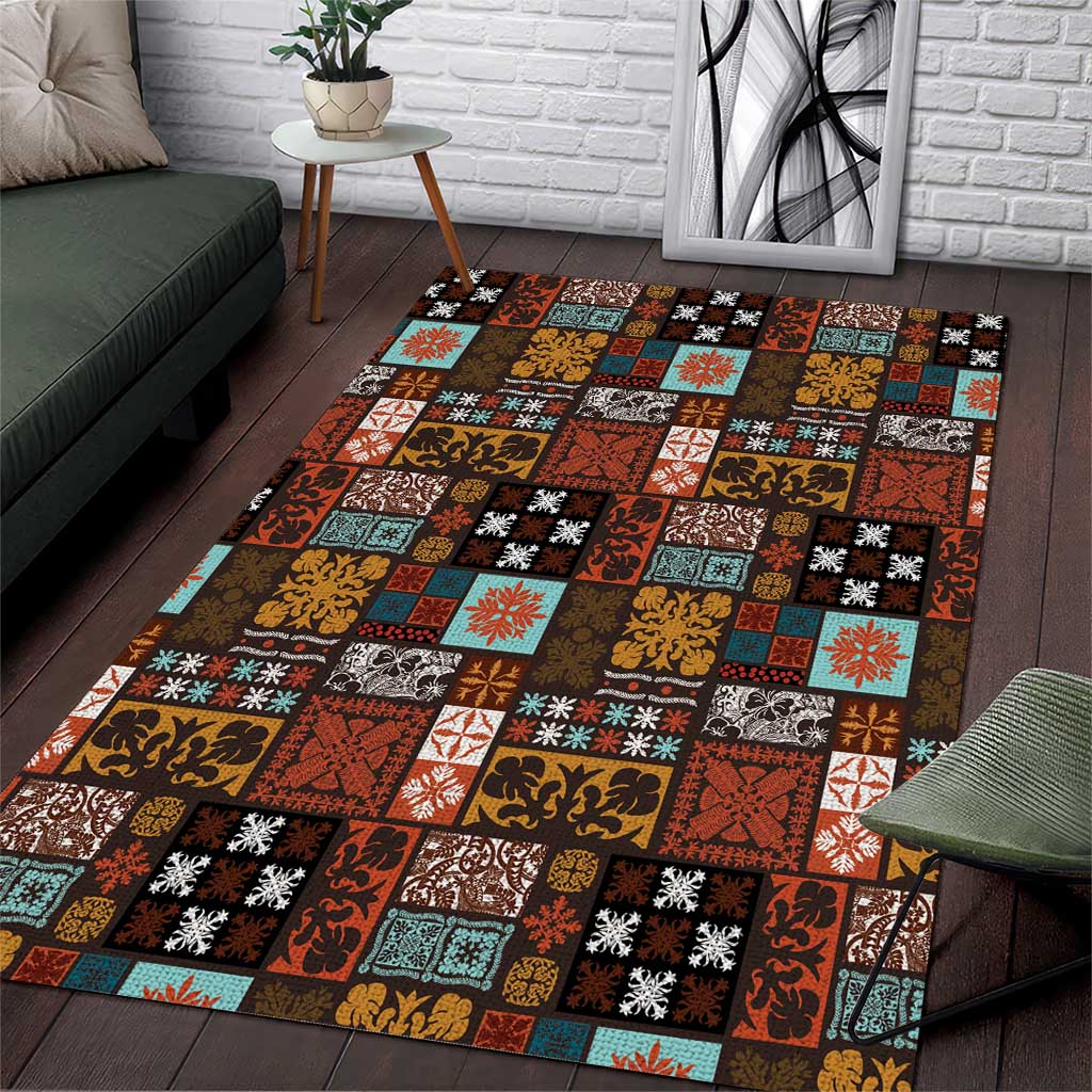 Vintage Hawaiian Quilting Patterns Area Rug Brown Style Tribal Fabric Patchwork - Polynesian Pride