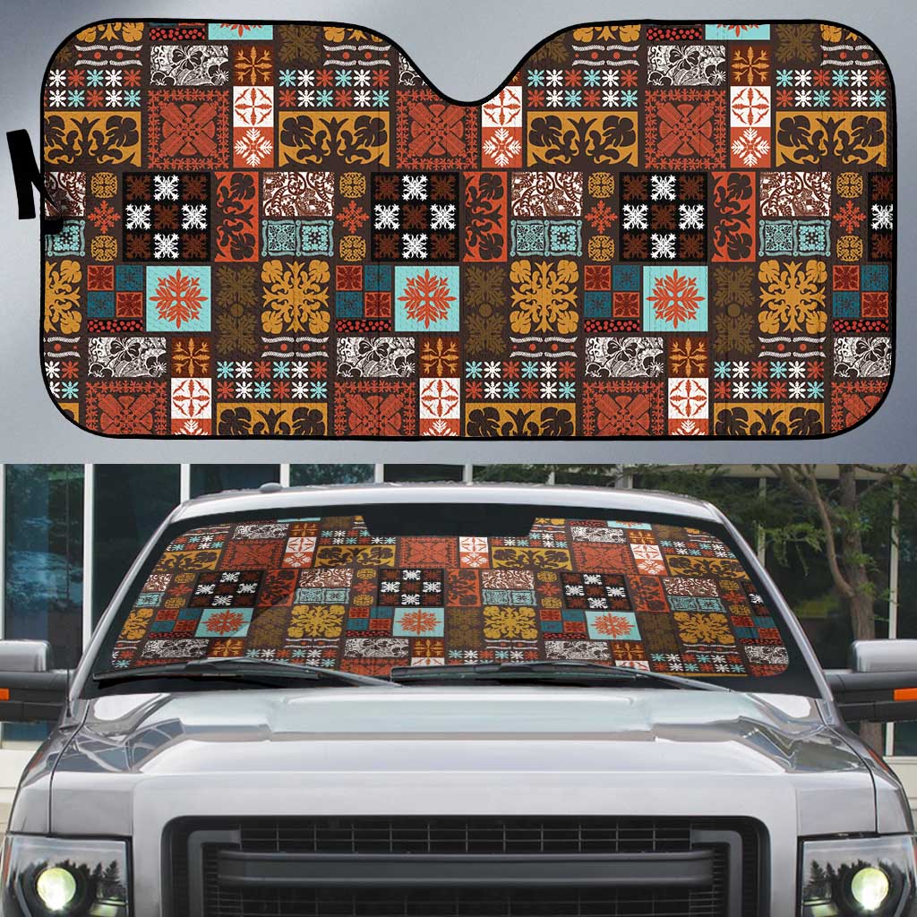 Vintage Hawaiian Quilting Patterns Auto Sun Shade Brown Style Tribal Fabric Patchwork - Polynesian Pride