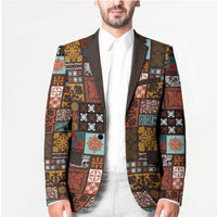 Vintage Hawaiian Quilting Patterns Blazer Brown Style Tribal Fabric Patchwork - Polynesian Pride