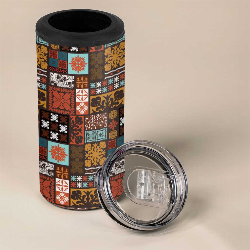 Vintage Hawaiian Quilting Patterns 4 in 1 Can Cooler Tumbler Brown Style Tribal Fabric Patchwork - Polynesian Pride