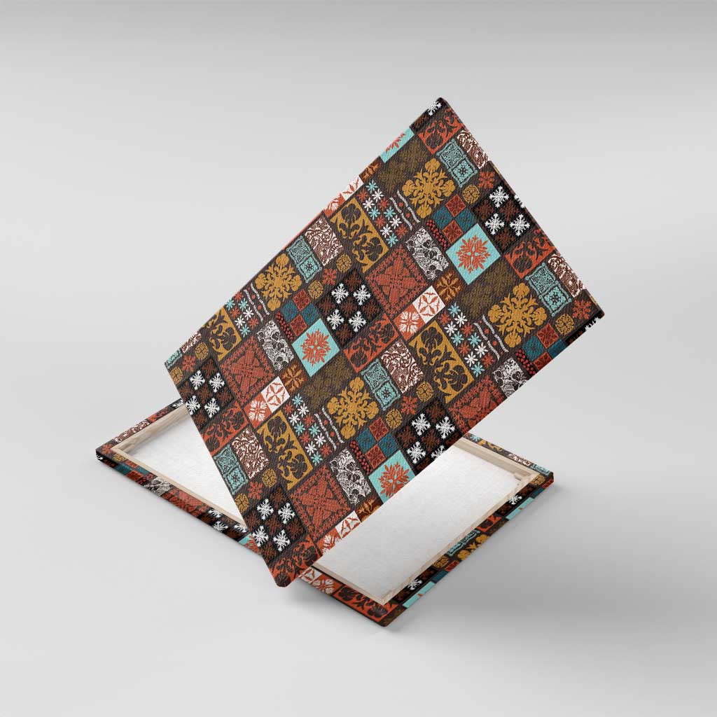 Vintage Hawaiian Quilting Patterns Canvas Wall Art Brown Style Tribal Fabric Patchwork - Polynesian Pride