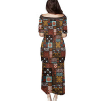 Vintage Hawaiian Quilting Patterns Family Matching Puletasi and Hawaiian Shirt Brown Style Tribal Fabric Patchwork - Polynesian Pride