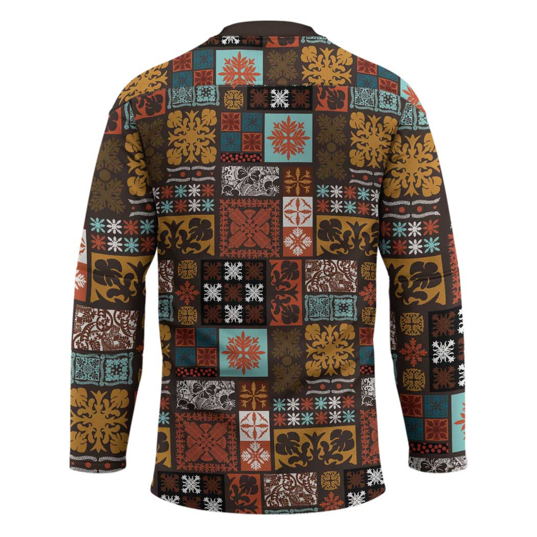 Vintage Hawaiian Quilting Patterns Hockey Jersey Brown Style Tribal Fabric Patchwork - Polynesian Pride