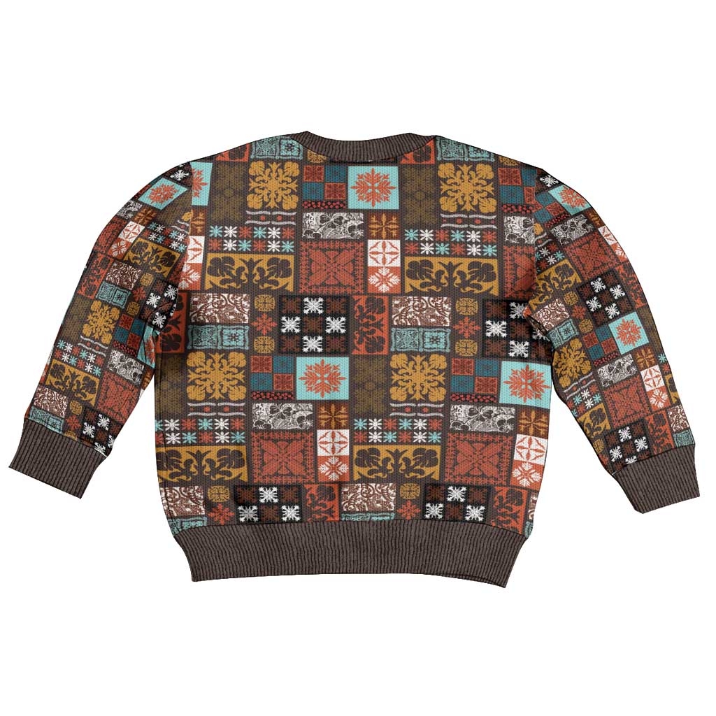 Vintage Hawaiian Quilting Patterns Kid Ugly Christmas Sweater Brown Style Tribal Fabric Patchwork - Polynesian Pride