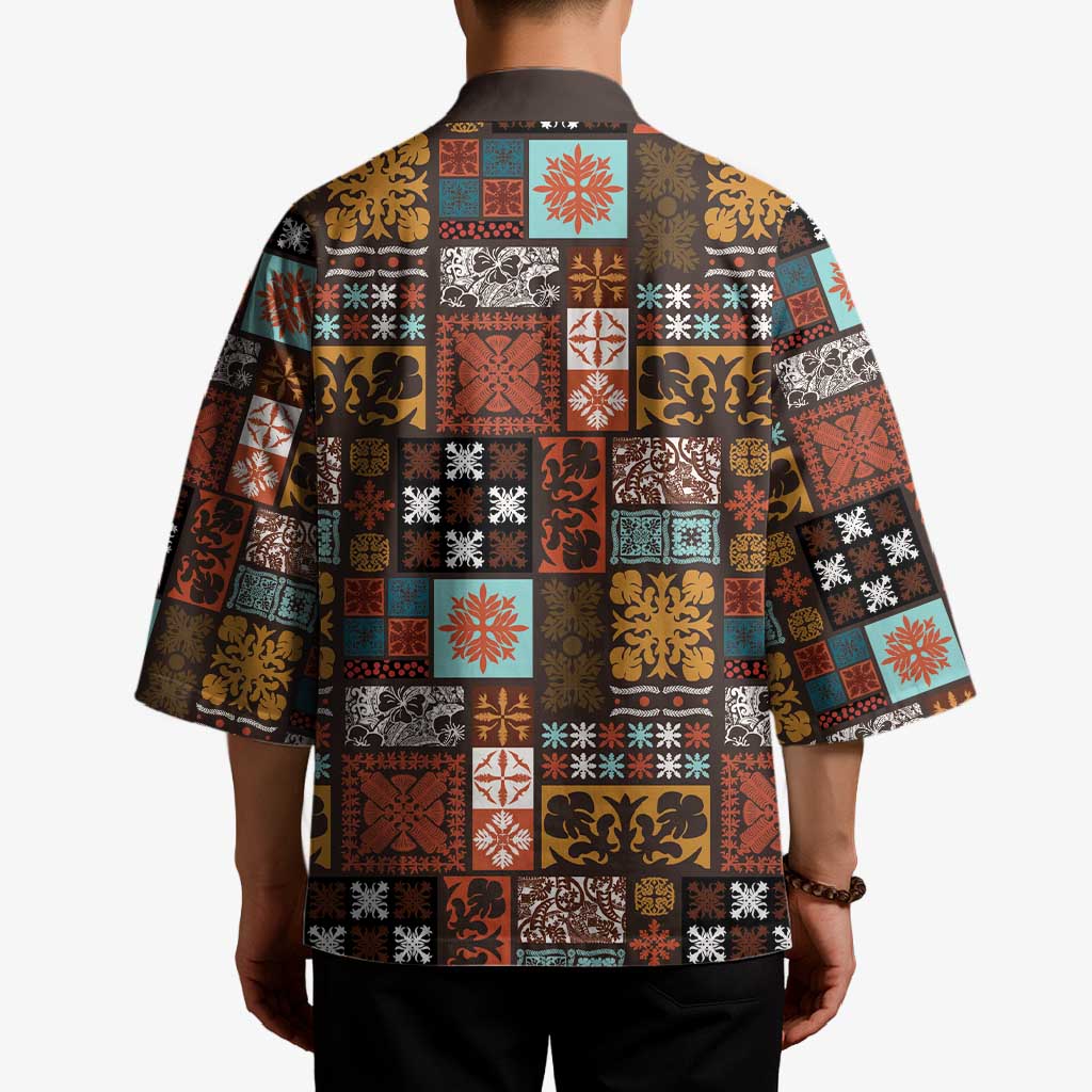 Vintage Hawaiian Quilting Patterns Kimono Brown Style Tribal Fabric Patchwork - Polynesian Pride