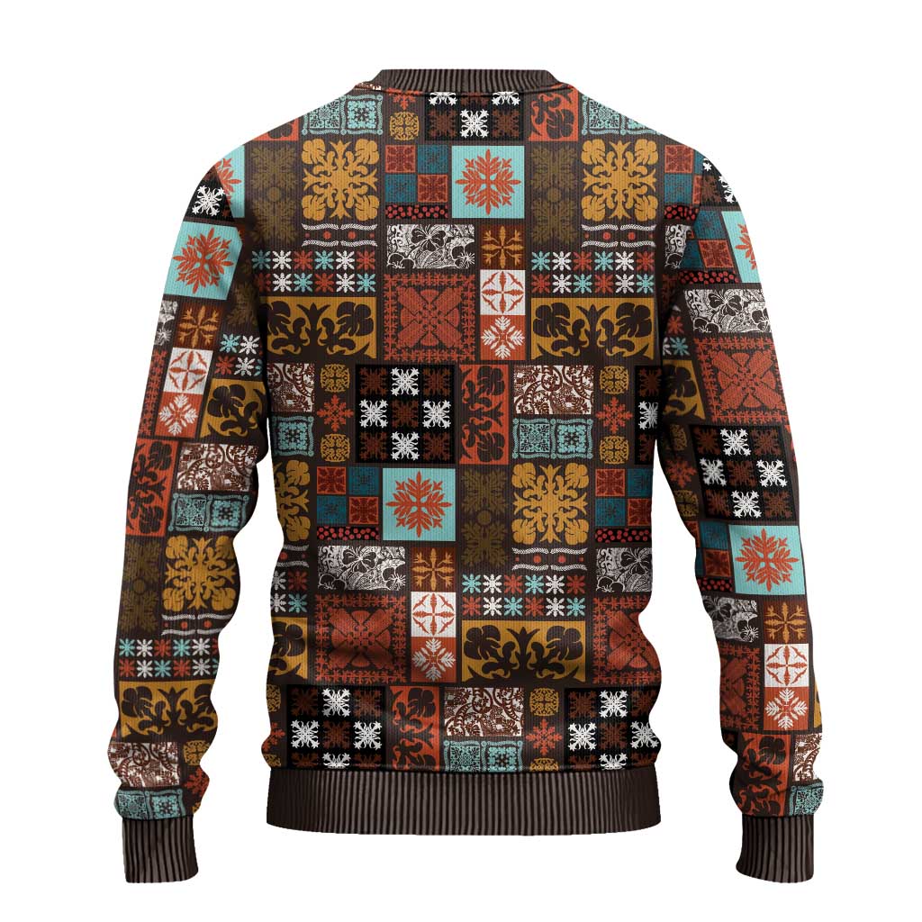 Vintage Hawaiian Quilting Patterns Ugly Christmas Sweater Brown Style Tribal Fabric Patchwork - Polynesian Pride