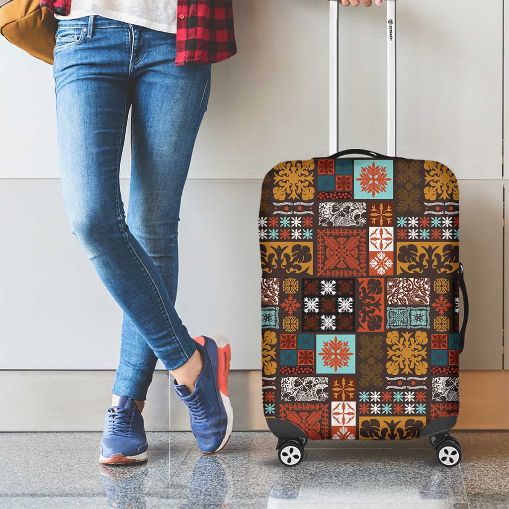 Vintage Hawaiian Quilting Patterns Luggage Cover Brown Style Tribal Fabric Patchwork - Polynesian Pride