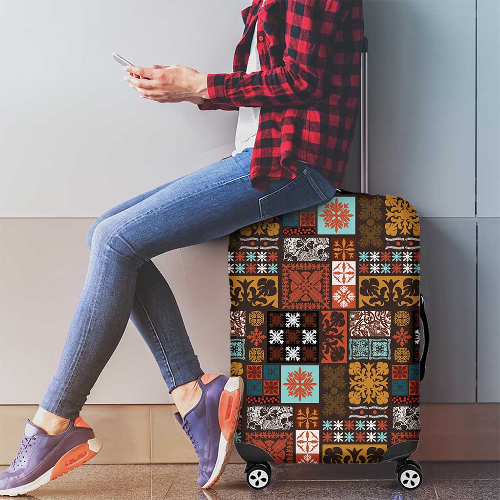 Vintage Hawaiian Quilting Patterns Luggage Cover Brown Style Tribal Fabric Patchwork - Polynesian Pride