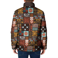 Vintage Hawaiian Quilting Patterns Padded Jacket Brown Style Tribal Fabric Patchwork - Polynesian Pride