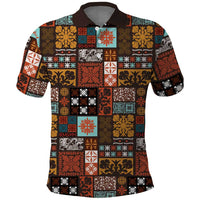 Vintage Hawaiian Quilting Patterns Polo Shirt Brown Style Tribal Fabric Patchwork - Polynesian Pride
