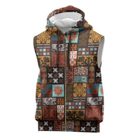 Vintage Hawaiian Quilting Patterns Sleeveless Zip Hoodie Brown Style Tribal Fabric Patchwork - Polynesian Pride