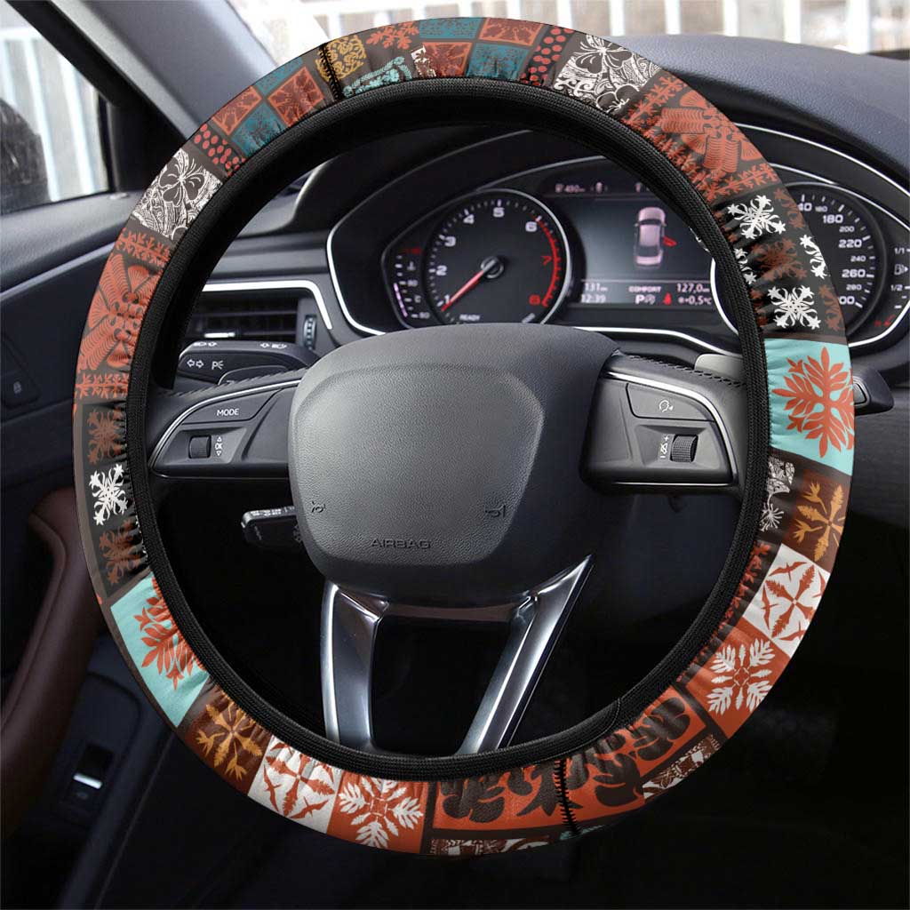 Vintage Hawaiian Quilting Patterns Steering Wheel Cover Brown Style Tribal Fabric Patchwork - Polynesian Pride