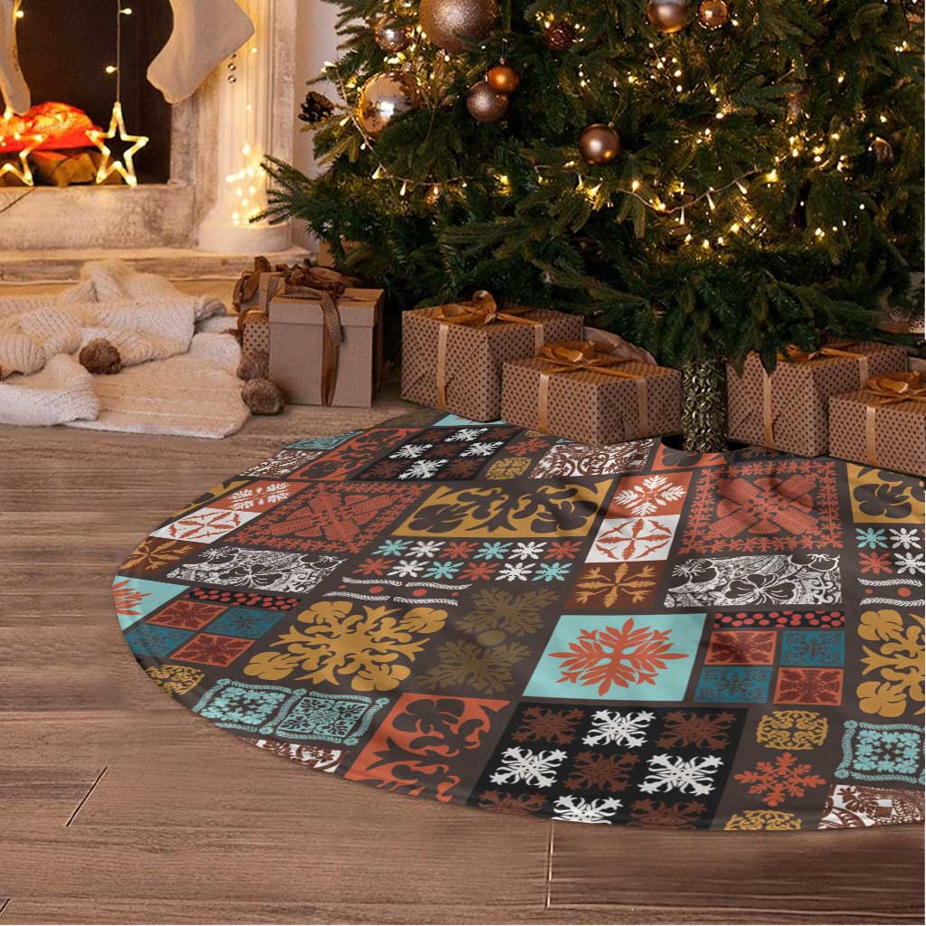Vintage Hawaiian Quilting Patterns Tree Skirt Brown Style Tribal Fabric Patchwork - Polynesian Pride