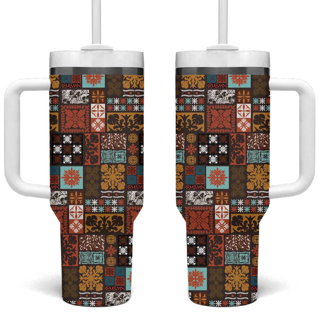 Vintage Hawaiian Quilting Patterns Tumbler With Handle Brown Style Tribal Fabric Patchwork - Polynesian Pride