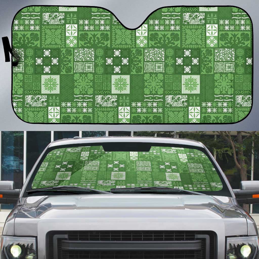 Vintage Hawaiian Quilting Patterns Auto Sun Shade Green Style Tribal Fabric Patchwork - Polynesian Pride