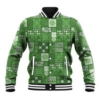 Vintage Hawaiian Quilting Patterns Baseball Jacket Green Style Tribal Fabric Patchwork - Polynesian Pride