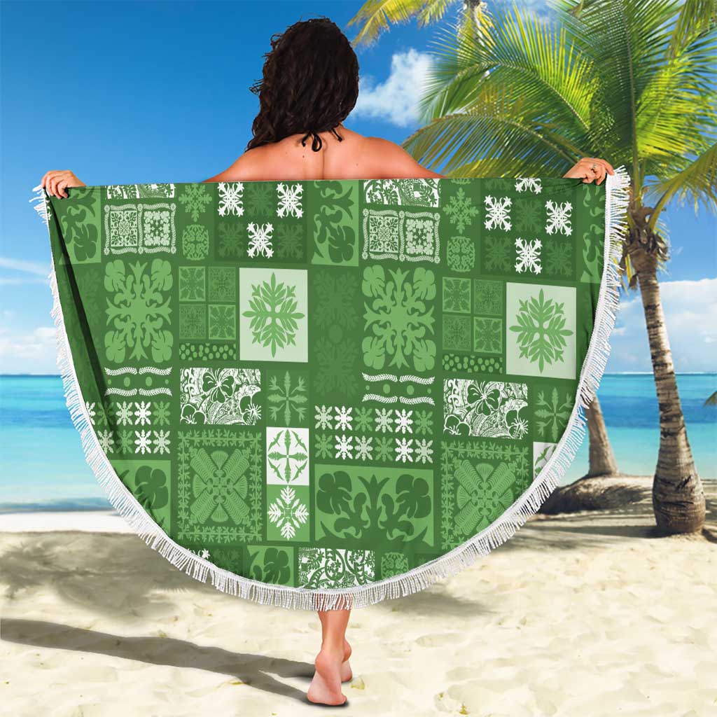 Vintage Hawaiian Quilting Patterns Beach Blanket Green Style Tribal Fabric Patchwork - Polynesian Pride