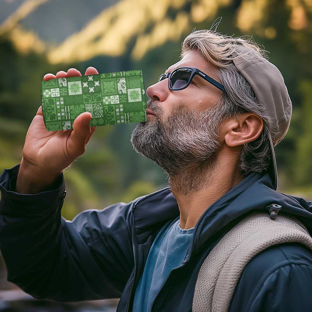 Vintage Hawaiian Quilting Patterns 4 in 1 Can Cooler Tumbler Green Style Tribal Fabric Patchwork - Polynesian Pride