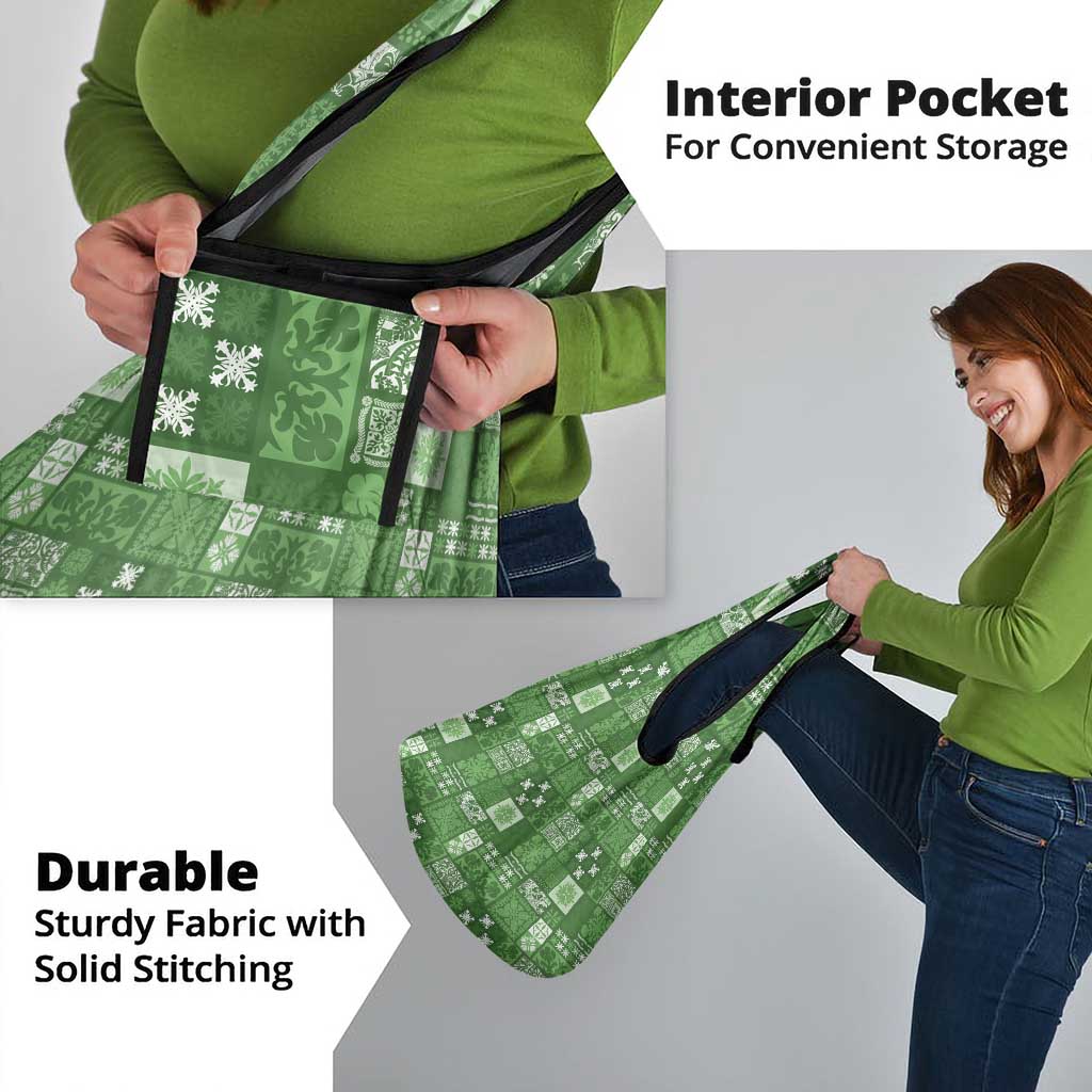 Vintage Hawaiian Quilting Patterns Grocery Bag Green Style Tribal Fabric Patchwork - Polynesian Pride