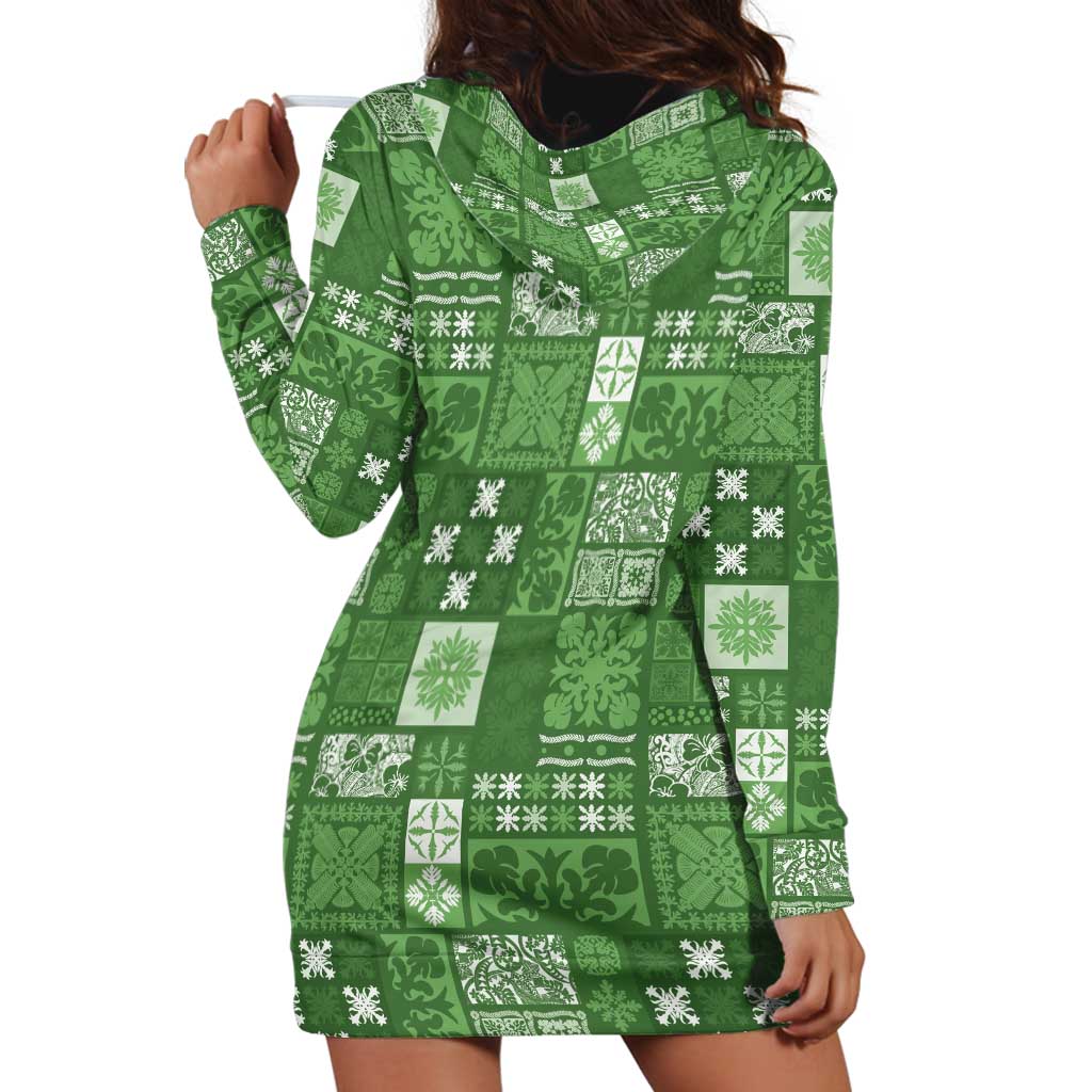 Vintage Hawaiian Quilting Patterns Hoodie Dress Green Style Tribal Fabric Patchwork - Polynesian Pride