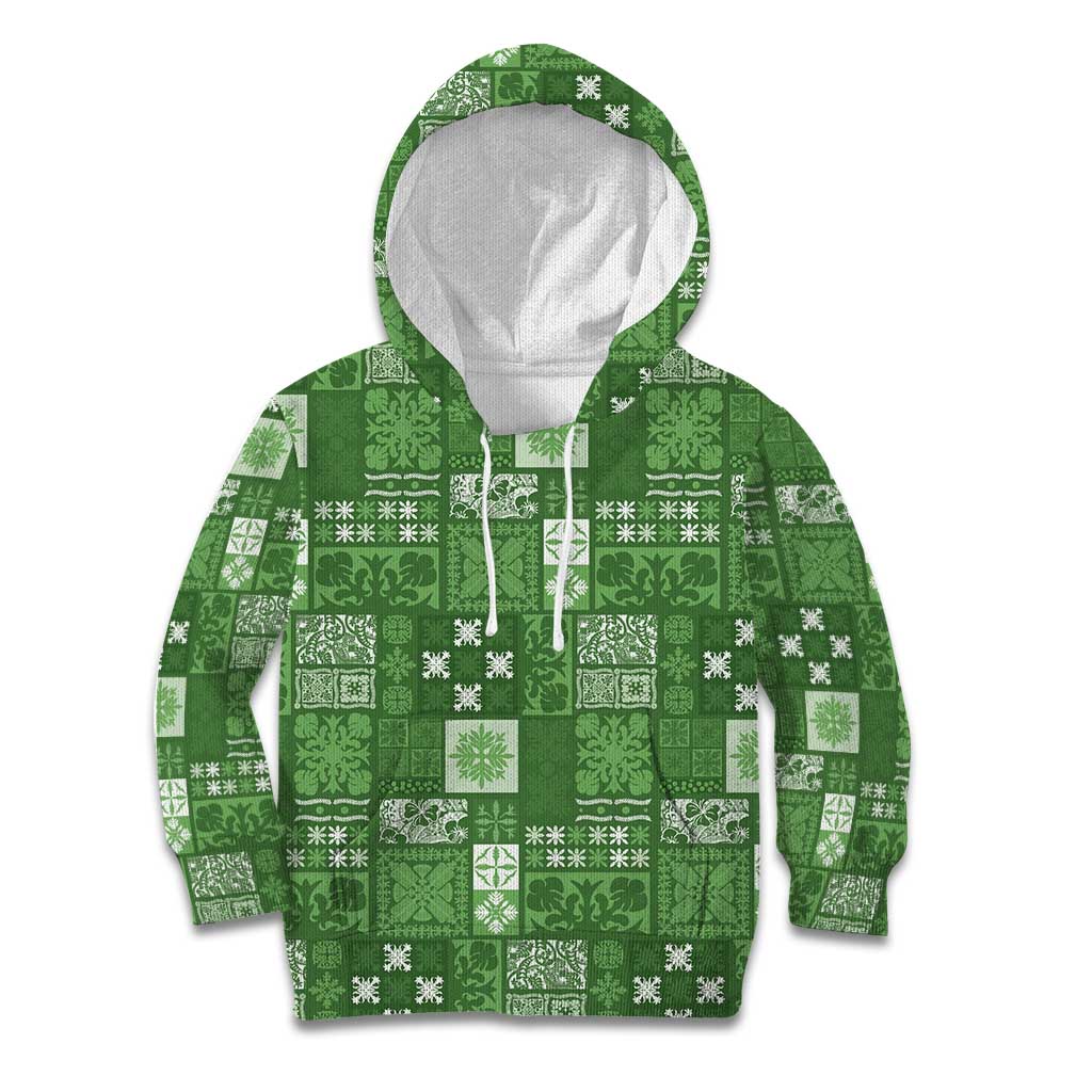 Vintage Hawaiian Quilting Patterns Kid Hoodie Green Style Tribal Fabric Patchwork - Polynesian Pride