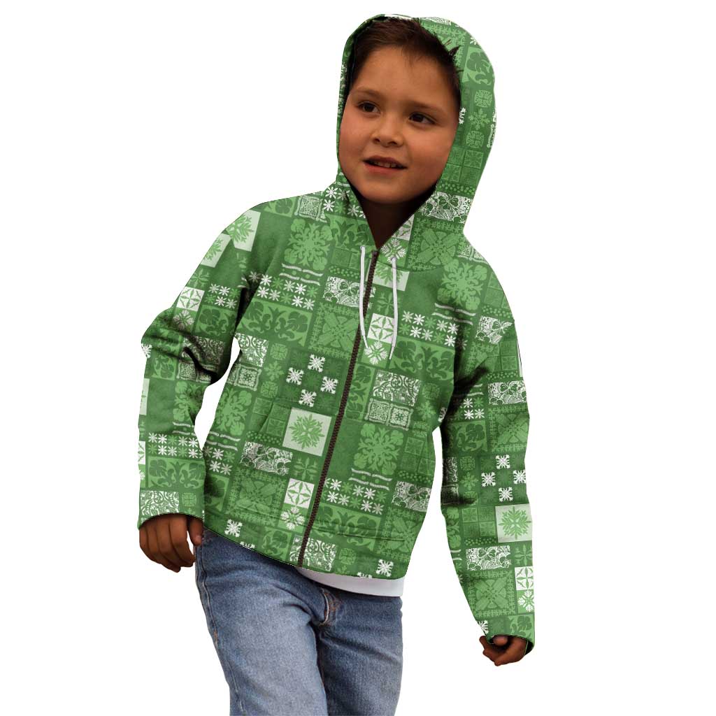 Vintage Hawaiian Quilting Patterns Kid Hoodie Green Style Tribal Fabric Patchwork - Polynesian Pride