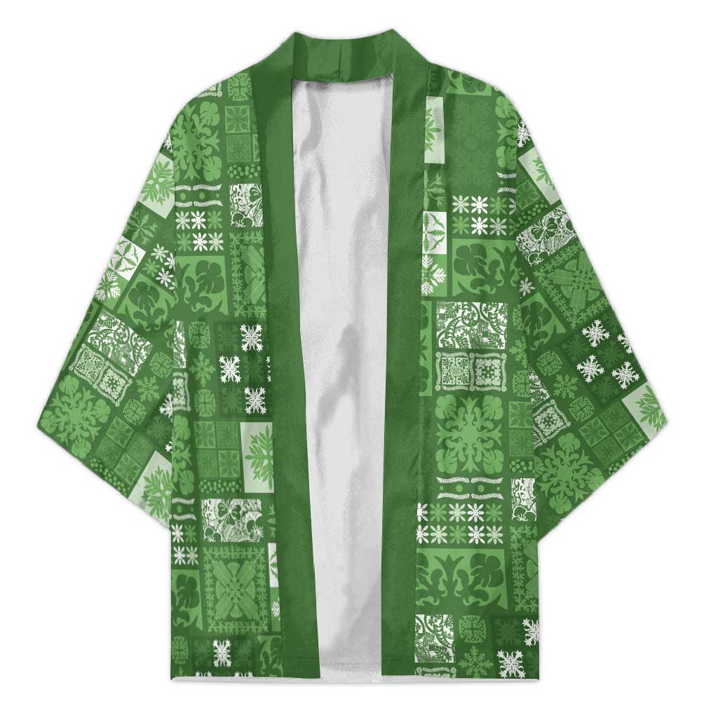 Vintage Hawaiian Quilting Patterns Kimono Green Style Tribal Fabric Patchwork - Polynesian Pride