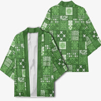 Vintage Hawaiian Quilting Patterns Kimono Green Style Tribal Fabric Patchwork - Polynesian Pride