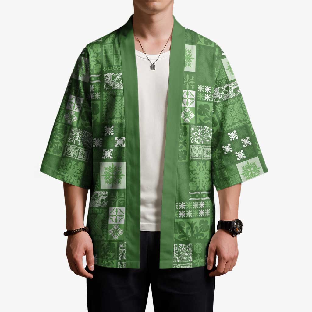Vintage Hawaiian Quilting Patterns Kimono Green Style Tribal Fabric Patchwork - Polynesian Pride