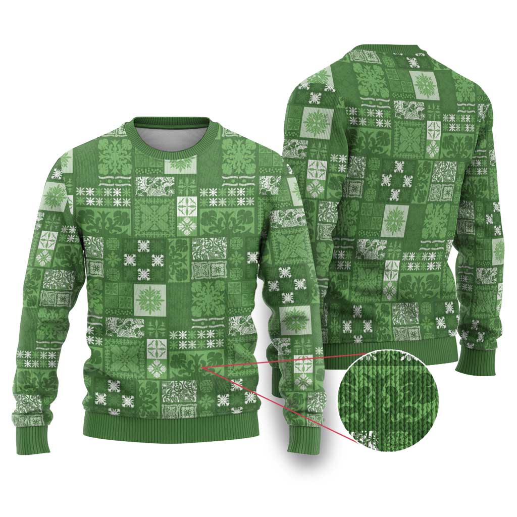 Vintage Hawaiian Quilting Patterns Ugly Christmas Sweater Green Style Tribal Fabric Patchwork - Polynesian Pride