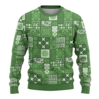 Vintage Hawaiian Quilting Patterns Ugly Christmas Sweater Green Style Tribal Fabric Patchwork - Polynesian Pride