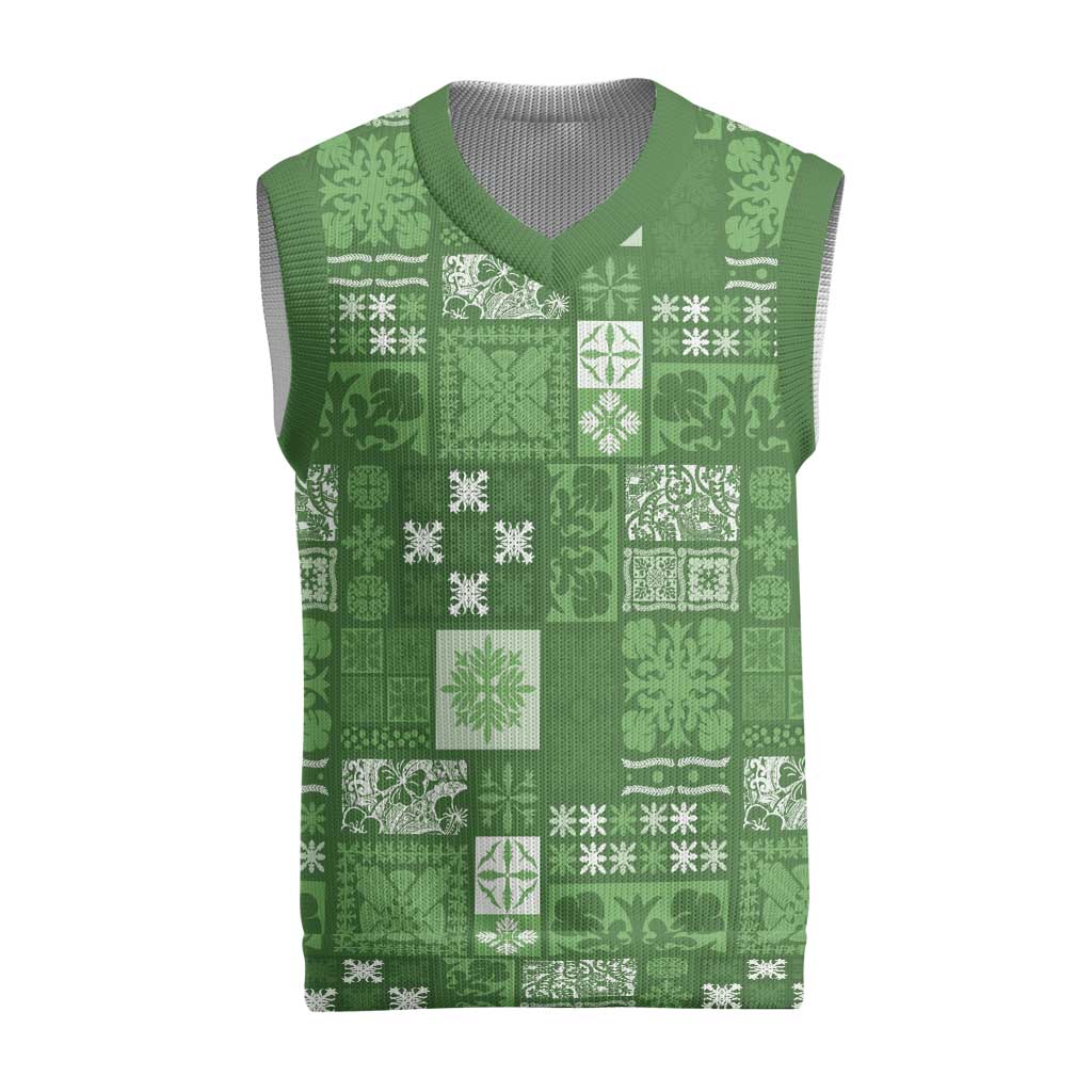 Vintage Hawaiian Quilting Patterns Christmas Knitted V-Neck Vest Green Style Tribal Fabric Patchwork - Polynesian Pride