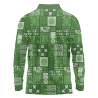 Vintage Hawaiian Quilting Patterns Long Sleeve Polo Shirt Green Style Tribal Fabric Patchwork - Polynesian Pride