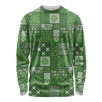 Vintage Hawaiian Quilting Patterns Long Sleeve Shirt Green Style Tribal Fabric Patchwork - Polynesian Pride