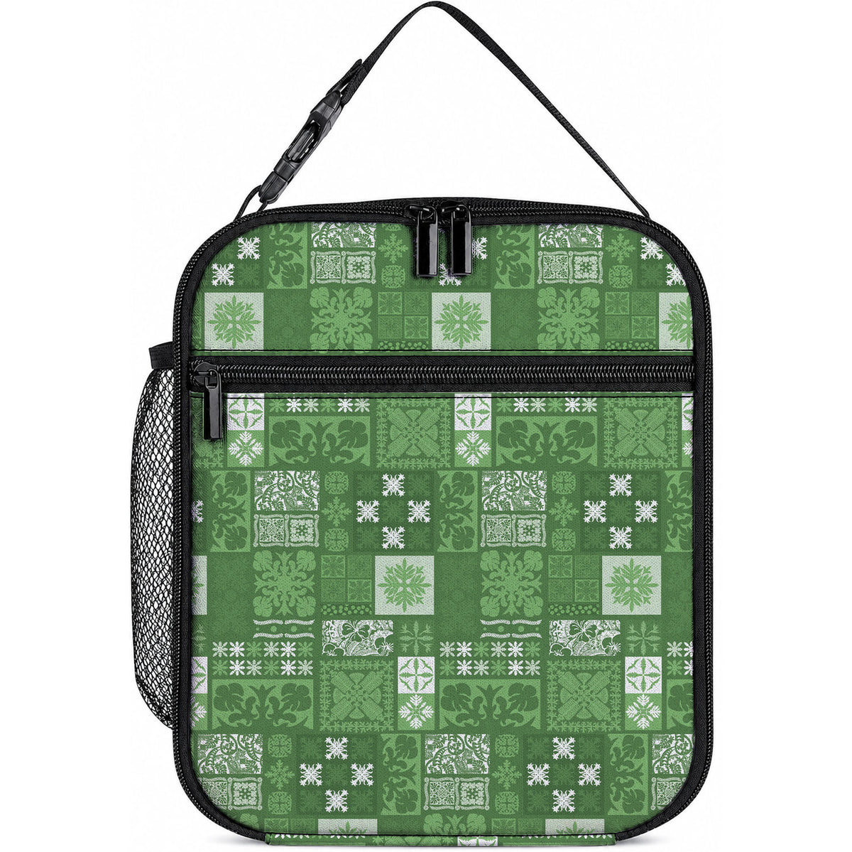 Vintage Hawaiian Quilting Patterns Lunch Bag Green Style Tribal Fabric Patchwork LT9 10.2 × 8.3 × 4.3 inch Green - Polynesian Pride