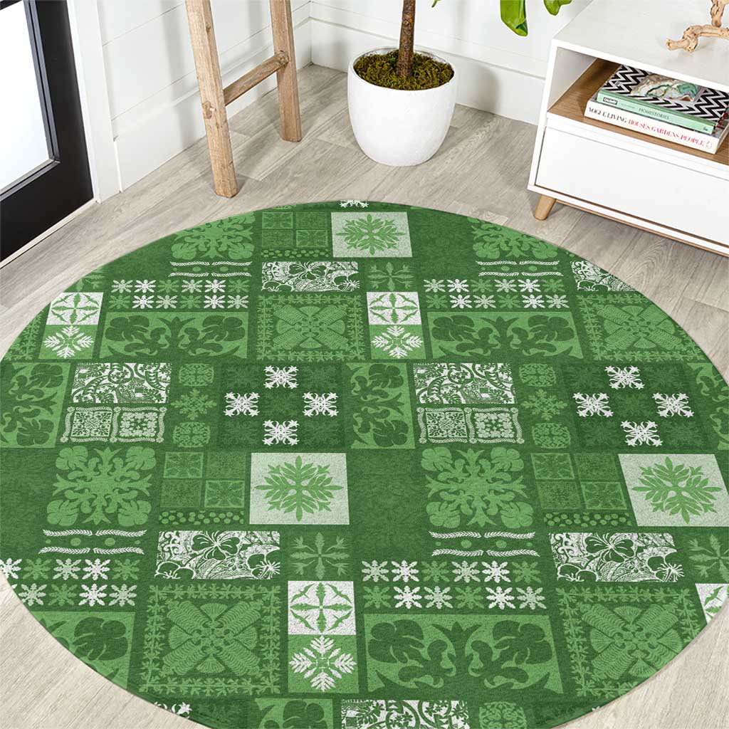 Vintage Hawaiian Quilting Patterns Round Carpet Green Style Tribal Fabric Patchwork - Polynesian Pride