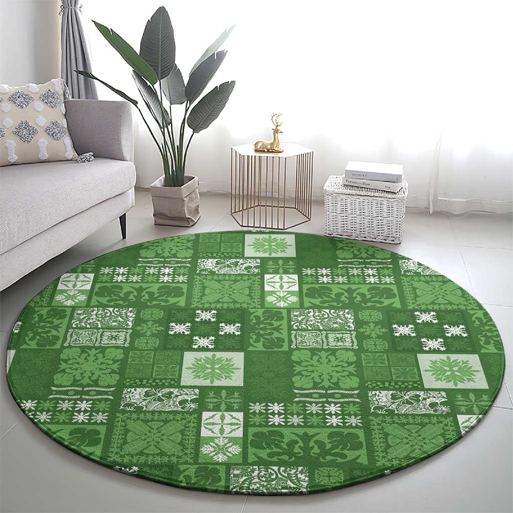 Vintage Hawaiian Quilting Patterns Round Carpet Green Style Tribal Fabric Patchwork - Polynesian Pride