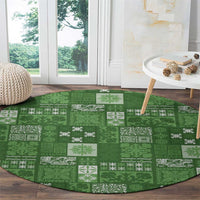 Vintage Hawaiian Quilting Patterns Round Carpet Green Style Tribal Fabric Patchwork - Polynesian Pride