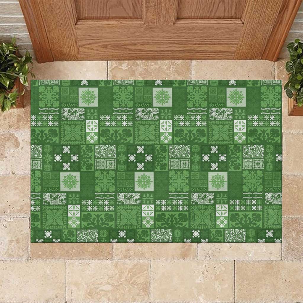 Vintage Hawaiian Quilting Patterns Rubber Doormat Green Style Tribal Fabric Patchwork - Polynesian Pride
